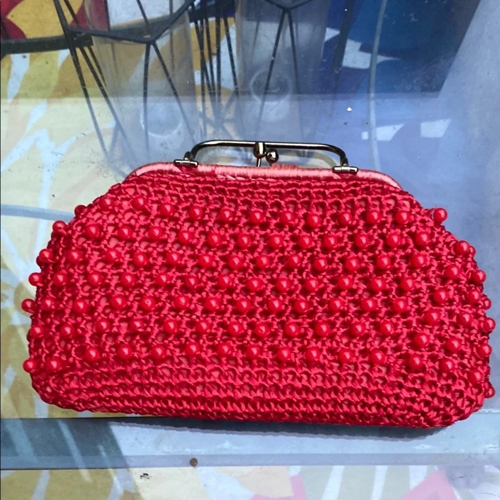 Lewiss imports vintage handbag red Beaded Handbag